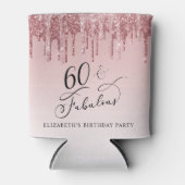 Roos Goud Roze Glitter 60ste Verjaardagsfeestje Blikjeskoeler (Voorkant)