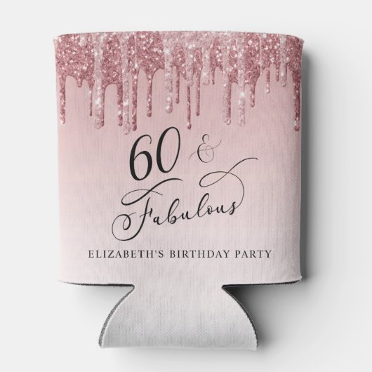Roos Goud Roze Glitter 60ste Verjaardagsfeestje Blikjeskoeler (Achterkant)