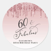 Roos Goud Roze Glitter 60ste Verjaardagsfeestje Ronde Sticker (Voorkant)
