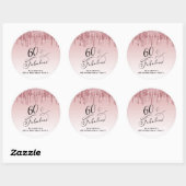 Roos Goud Roze Glitter 60ste Verjaardagsfeestje Ronde Sticker (Vel)