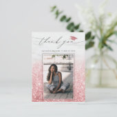 Roos Goud Roze Glitter Afstuderen Foto Dank u Briefkaart (Staand voorkant)