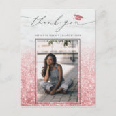 Roos Goud Roze Glitter Afstuderen Foto Dank u Briefkaart (Voorkant)