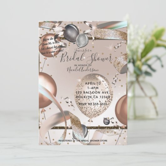 Roos Goud Roze Glitter Ballon Vrijgezellenfeest Fo Kaart (Staand voorkant)