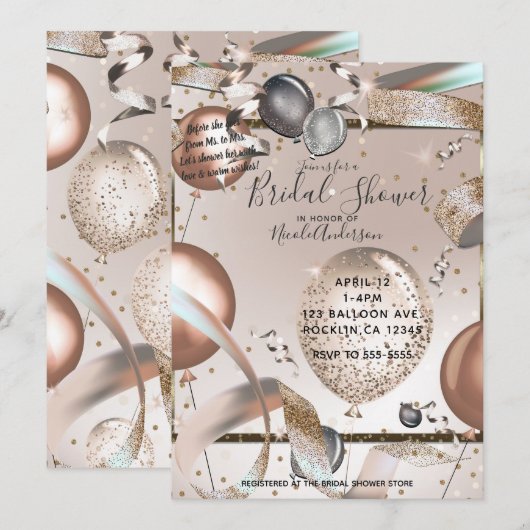 Roos Goud Roze Glitter Ballonnen Vrijgezellenfeest Kaart (Voorkant / Achterkant)