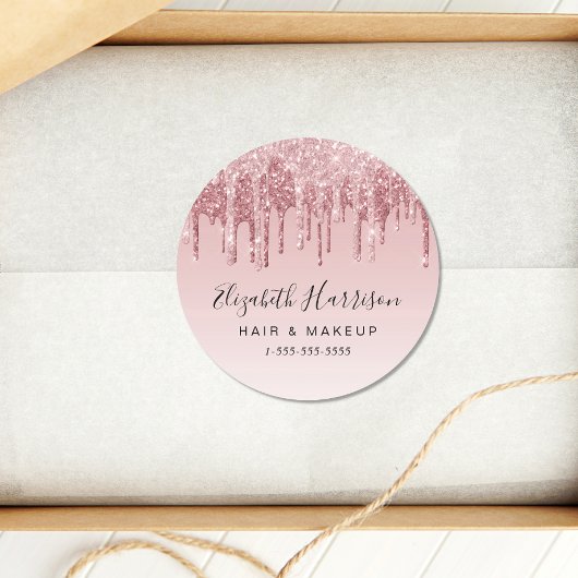 Roos Goud Roze Glitter Beauty Ronde Sticker