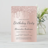 Roos Goud Roze Glitter Elke leeftijd Verjaardagsfe Kaart (Staand voorkant)