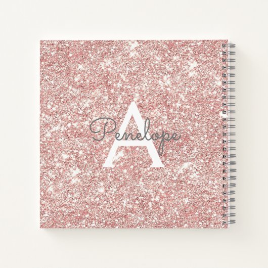 Roos Goud Roze Glitter en Monogram Schetsboek Notitieboek (Achterkant)