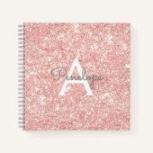 Roos Goud Roze Glitter en Monogram Schetsboek Notitieboek (Voorkant)
