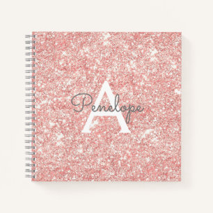 Roos Goud Roze Glitter en Monogram Schetsboek Notitieboek