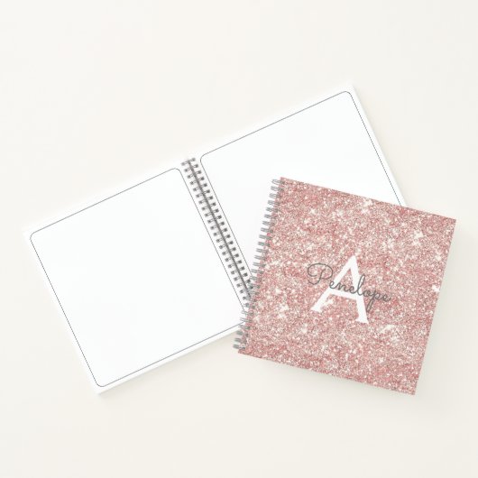 Roos Goud Roze Glitter en Monogram Schetsboek Notitieboek (Binnen)