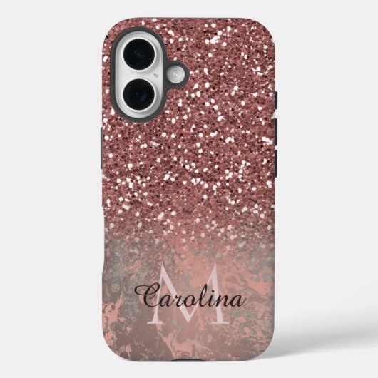 Roos Goud Roze Glitter, Grijs Marmer, Gepersonalis Case-Mate iPhone Case (Achterkant)