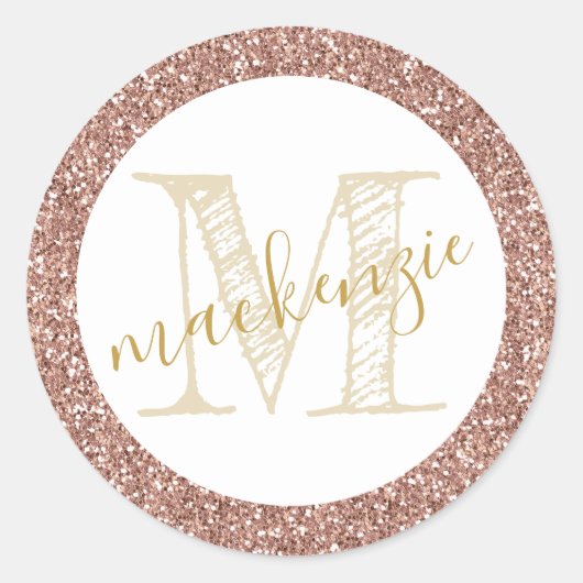 Roos Goud Roze Glitter Initiaal Favor Sticker Labe (Voorkant)