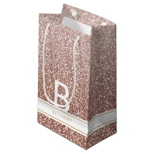 Roos Goud Roze Glitter Modern Monogram Favoriet Klein Cadeauzakje (Voorkant Gekanteld)