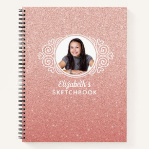 Roos Goud Roze Glitter Monogram Foto Sketchbook Notitieboek