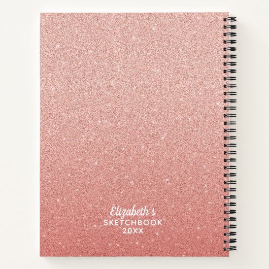 Roos Goud Roze Glitter Monogram Foto Sketchbook Notitieboek (Achterkant)