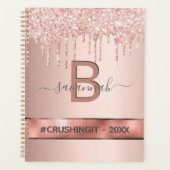 Roos goud roze glitter monogram motivatie planner (Voorkant)