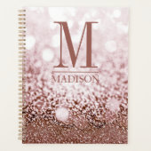 Roos Goud Roze Glitter Monogram Naam Initiaal Planner (Voorkant)