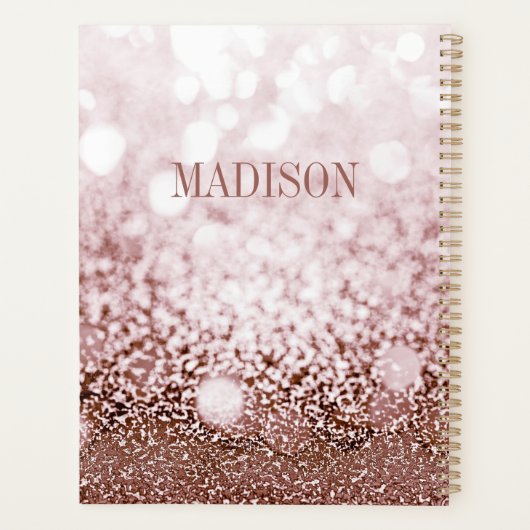 Roos Goud Roze Glitter Monogram Naam Initiaal Planner (Achterkant)