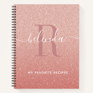 Roos Goud Roze Glitter Monogram Recept Kookboek Notitieboek