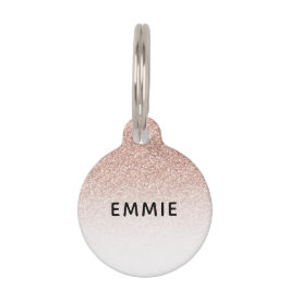 Roos Goud Roze Glitter Ombre Custom Name Huisdierpenning