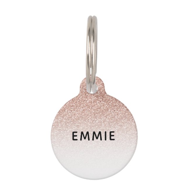 Roos Goud Roze Glitter Ombre Custom Name Huisdierpenning (Voorkant)