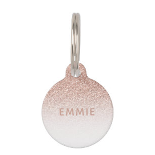 Roos Goud Roze Glitter Ombre Custom Name Huisdierpenning