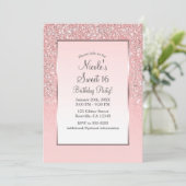 Roos Goud Roze Glitter Shine Sweet 16 Party Kaart (Staand voorkant)