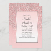 Roos Goud Roze Glitter Shine Sweet 16 Party Kaart (Voorkant / Achterkant)