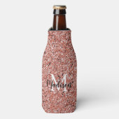 Roos Goud Roze Glitter Sparkle Monogram Naam Flesjeskoeler (Fles Voorkant)
