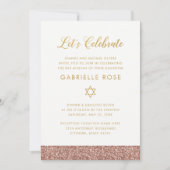 Roos Goud Roze Glitter Strips Mitzvah Receptie Kaart (Voorkant)