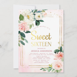 Roos Goud Roze Glitter Sweet Sixteen Kaart