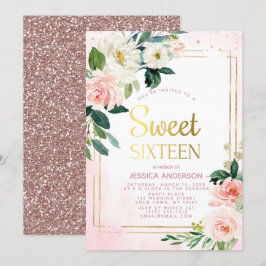 Roos Goud Roze Glitter Sweet Sixteen Kaart
