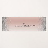 Roos Goud - Roze Glitter Zilver Monogram Yogamat (Voorkant (horizontaal))