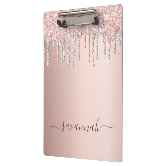 Roos goud roze glitter zilver script naam klembord (Links)