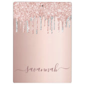 Roos goud roze glitter zilver script naam klembord (Achterkant)