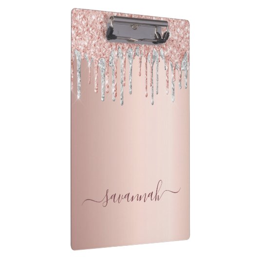 Roos goud roze glitter zilver script naam klembord (Rechts)