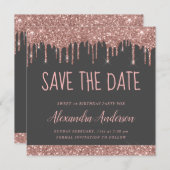 Roos Goud Roze Grijs Glitter Sweet 16 Save the Dat Kaart (Voorkant / Achterkant)