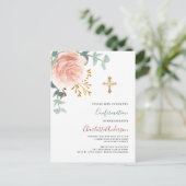 Roos Goud Roze Groen Goud Kruis bevestiging Uitnodiging Briefkaart (Staand voorkant)