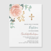 Roos goud roze groen goud luxe doop magnetische uitnodiging (Voorkant)