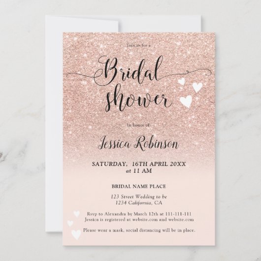 Roos goud roze harten script chic vrijgezellenfees kaart (Voorkant)