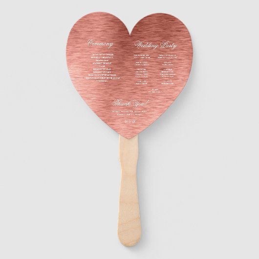 Roos Goud Roze Kalligrafie Hart Bruiloft Programma Handwaaier (Achterkant)