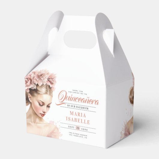 Roos Goud Roze Kalligrafie Quinceanera Party Bedankdoosjes (Achterkant)