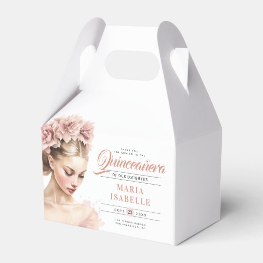 Roos Goud Roze Kalligrafie Quinceanera Party Bedankdoosjes (Voorkant Zijde)
