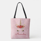 Roos Goud Roze Kerst Eenhoorn Monogram Tote Bag (Achterkant)