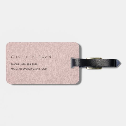 Roos goud roze leder bedrijf logo naam bagagelabel (Achterkant horizontaal)