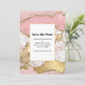 Roos Goud Roze Marmer Abstract Bruiloft Save The Date (Staand voorkant)