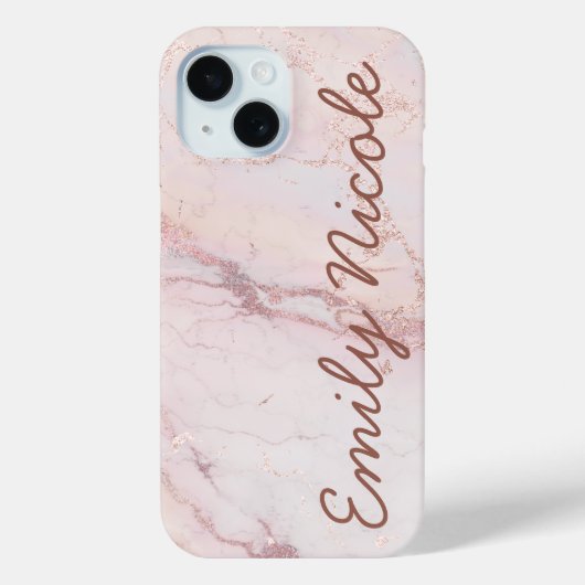Roos Goud Roze Marmeren Monogram Case-Mate iPhone Case (Achterkant)