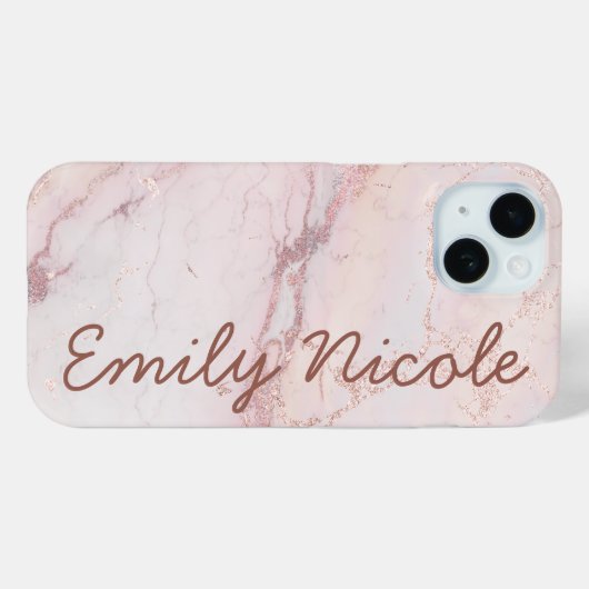 Roos Goud Roze Marmeren Monogram Case-Mate iPhone Case (Achterkant (horizontaal))