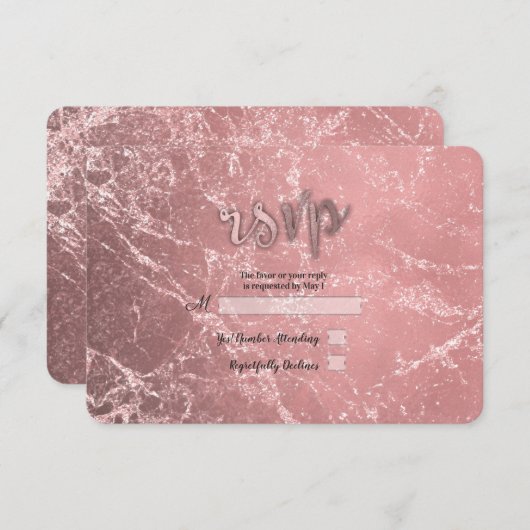 Roos Goud Roze Modern Glam Marmer RSVP Reageer (Voorkant / Achterkant)