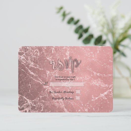 Roos Goud Roze Modern Glam Marmer RSVP Reageer (Staand voorkant)
